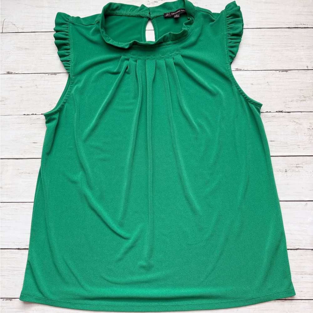 Adrianna Papell Green Ruffle Sleeve Blouse Size M Sleeveless Keyhole Back Top